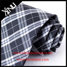 Trockenreinigung Nur Jacquard Woven Silk Neck Tie Plaid Stoff Schwarz und Weiß